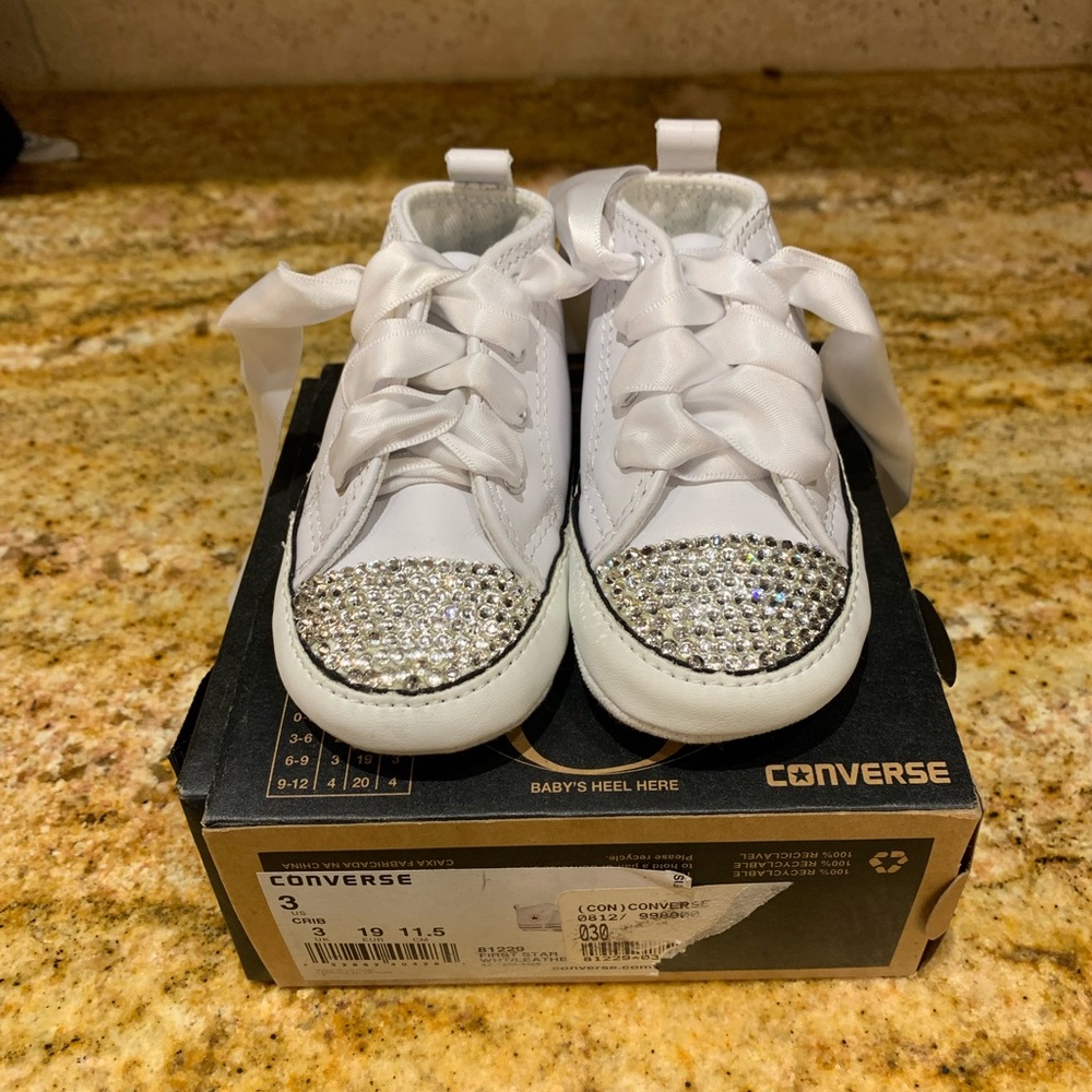 BNIB Baby converse  size 3 custom bling crib shoes